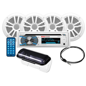 Boss Audio MCK508WB.64S Marine Stereo & 2 Pairs of 6.5" Speaker Kit - White - Fishing Monsters