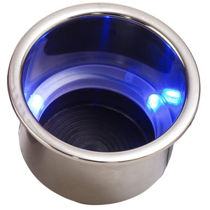 Sea-Dog LED Flush Mount Combo Drink Holder w/Drain Fitting - Blue LED - Fishing Monsters