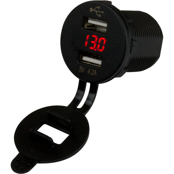 Sea-Dog Dual USB Socket/Voltmeter w/Hidden Display - Fishing Monsters