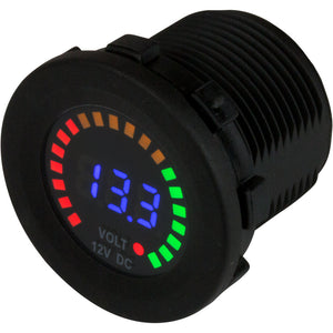 Sea-Dog Round Voltage Meter DC - 5V-15V w/Rainbow Dial - Fishing Monsters