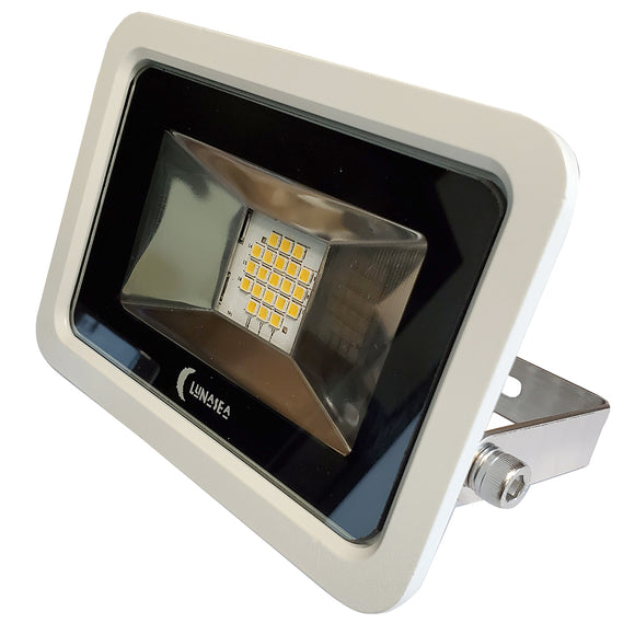 Lunasea 10W Slimline LED Floodlight, 120VAC Only, Cool White, 1200 Lumens, 3' Cord - White Housing - Fishing Monsters