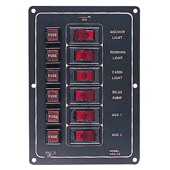 Sea-Dog Aluminum Switch Panel Vertical - 6 Switch - Fishing Monsters