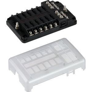 Sea-Dog Blade Style LED Indicator Fuse Block w/Negative Bus Bar - 12 Circuit - Fishing Monsters