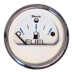 Faria Chesapeake White SS 2" Fuel Level Gauge - Metric (E-1/2-F) - Fishing Monsters