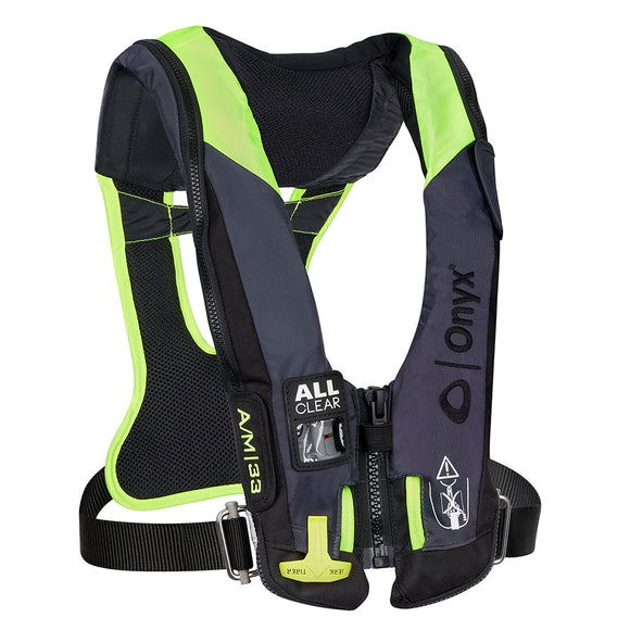 Onyx Impulse A/M 33 All Clear w/Harness Auto/Manual Inflatable Life Jacket - Grey - Fishing Monsters