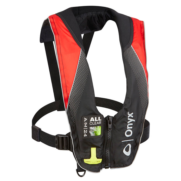 Onyx A/M-24 Series All Clear Automatic/Manual Inflatable Life Jacket - Black/Red - Adult - Fishing Monsters