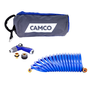 Camco 20' Coiled Hose & Spray Nozzle Kit - Fishing Monsters