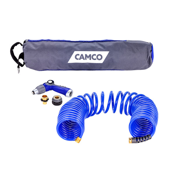 Camco 40' Coiled Hose & Spray Nozzle Kit - Fishing Monsters