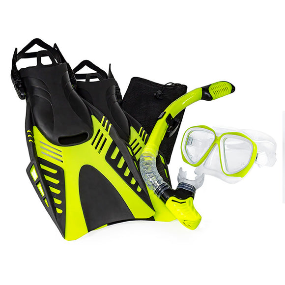 Aqua Leisure Dyna Adult 5-Piece Dive Set - Adult Size M/L Men's 4.5-8.5/Ladies 5.5-9.5 - Fishing Monsters