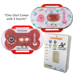 Lunasea Child/Pet Safety Water Activated Strobe Light w/RF Transmitter & Portable Audio/Visual Receiver - Red Case - Fishing Monsters