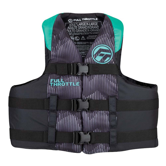 Full Throttle Adult Nylon Life Jacket - L/XL - Aqua/Black - Fishing Monsters