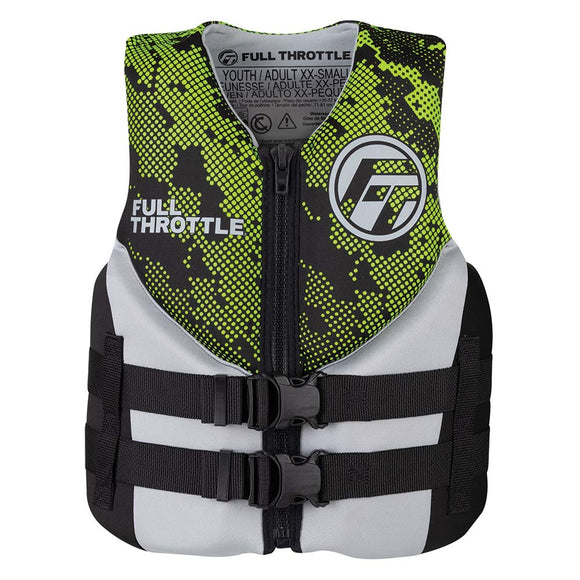 Full Throttle Junior Hinged Neoprene Life Jacket - Green - Fishing Monsters