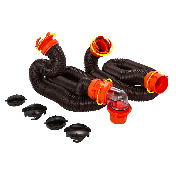 Camco RhinoFLEX 20' Sewer Hose Kit w/4 In 1 Elbow Caps - Fishing Monsters