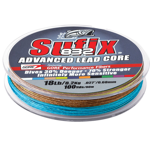 Sufix 832 Advanced Lead Core - 18lb - 10-Color Metered - 100 yds - Fishing Monsters