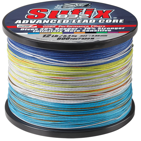 Sufix 832 Advanced Lead Core - 12lb - 10-Color Metered - 600 yds - Fishing Monsters