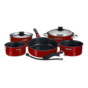 Magma Nestable 10 Piece Induction Non-Stick Enamel Finish Cookware Set - Magma Red - Fishing Monsters