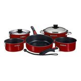 Magma Nestable 10 Piece Induction Non-Stick Enamel Finish Cookware Set - Magma Red - Fishing Monsters