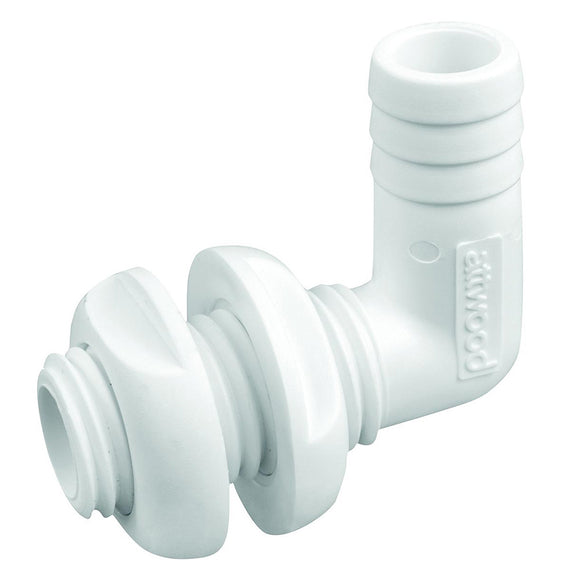 Attwood White Plastic 90 Degree Thru-Hull Connector - 3/4