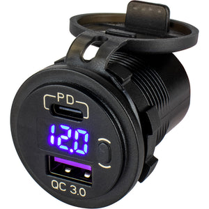 Sea-Dog Round USB & USB-C Power Socket w/Hidden Voltmeter - Fishing Monsters