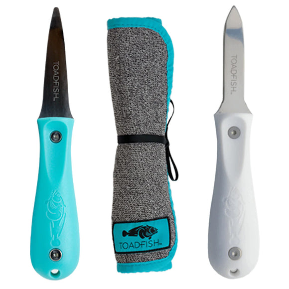 Toadfish Shucker's Bundle - Put 'Em Back Oyster Knife, Professional Oyster Knife & Cut-Proof Shucking Cloth - Fishing Monsters