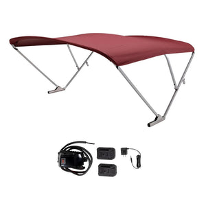 SureShade Battery Powered Bimini - Clear Anodized Frame & Burgundy Fabric - Fishing Monsters